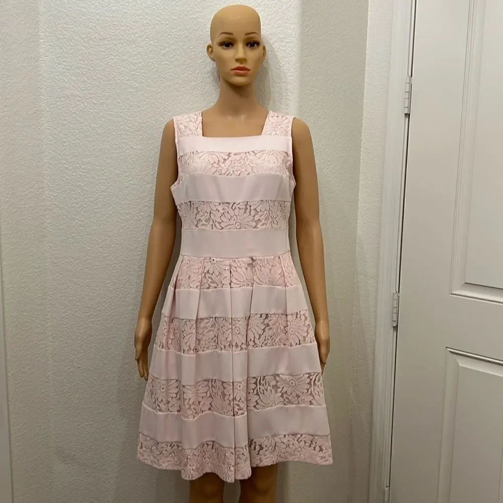 Karl Lagerfeld Paris Pink Casual Dress Sleeveless Sheer Floral Lace Embroidered